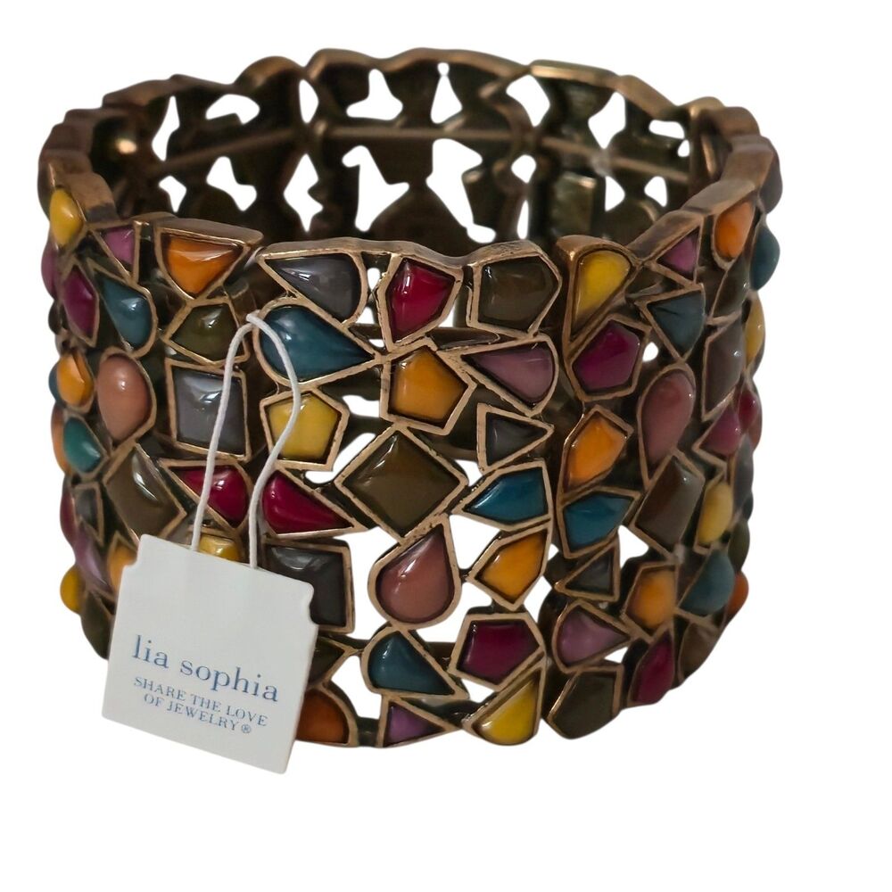 Lia Sophia Mosaic Bracelet Kiam Collection Stretch Original Tag & Box Colorful